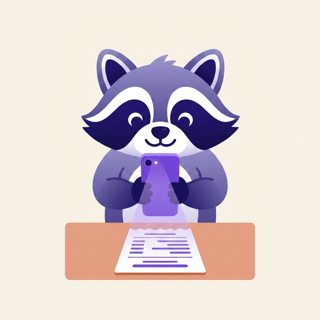 La mascotte d'Aurealo photographie un ticket de caisse avec son téléphone.